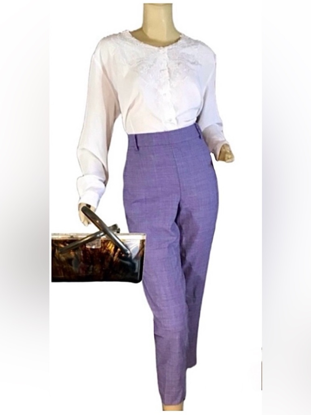 APPARENZA WHITE EMBROIDERED DETAIL W/SCALLOPED HEM VINTAGE BLOUSE (XL)